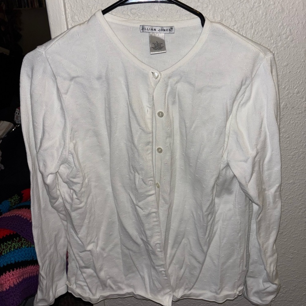 Jillian Jones Women's White Button Down Shirt Size Large